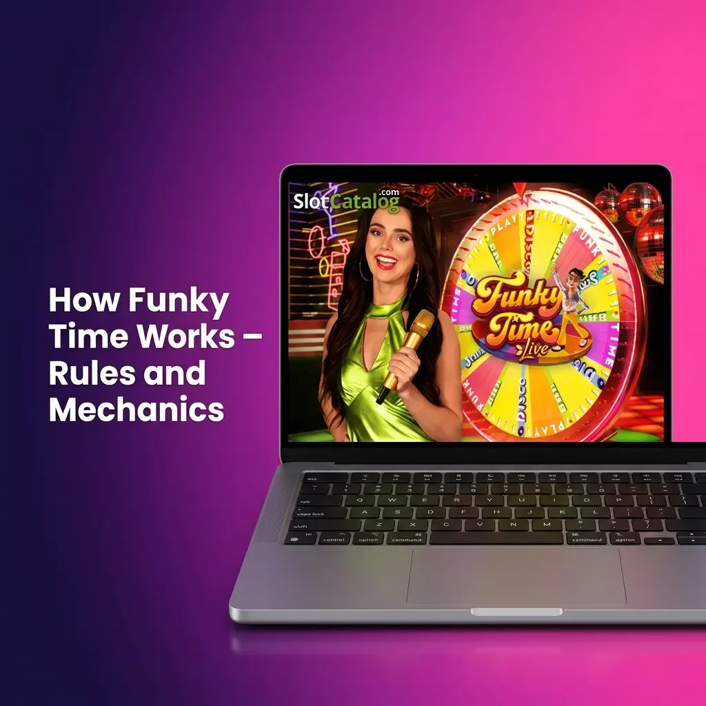 Funky Time live wheel game with DJ host, 64 segments, multipliers, and bonus rounds including VIP Disco up to 30,000x